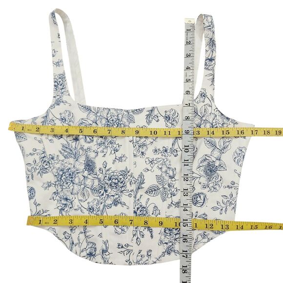 Christian Lacroix Crop Corset Top Womens Small White Blue Floral Square Neck - Picture 10 of 11